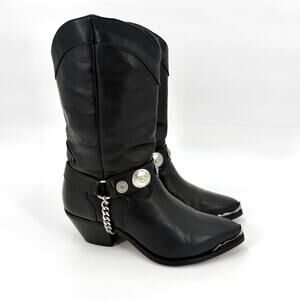 Code West Black Leather Slouchy Studded Chain Boots Womens Western 8 M Moto VTG